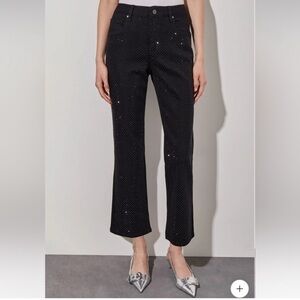 Ming Wang Stretch Denim Crystal Stud Front Detail flared-leg Ankle Jeans